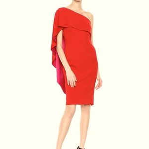 Carmen Marc Valvo Infusion red/ pink Cape dress 6